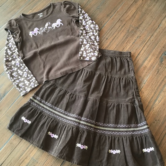 Gymboree Other - Gymboree girls size 7 brown horse top & skirt